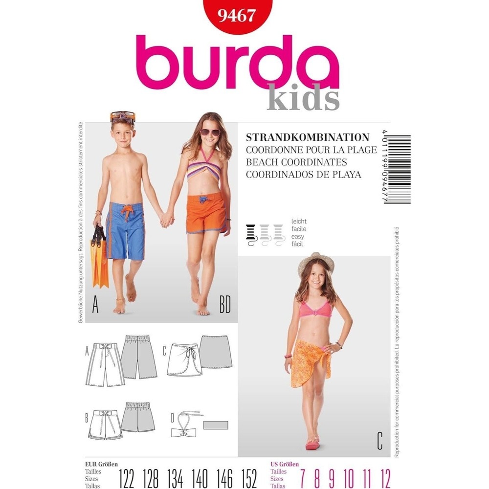Burda Sewing Pattern 9467 Swimwear Beach‎ Child Size 7-12